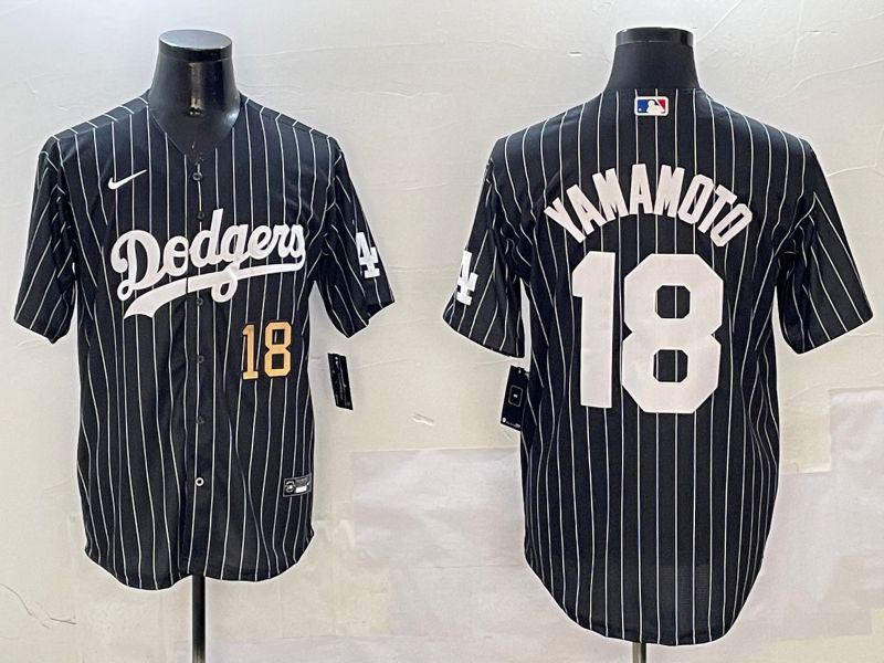 Men Los Angeles Dodgers #18 Yamamoto Black Stripe Jointly Name 2025 Nike MLB Jersey style 2->los angeles dodgers->MLB Jersey